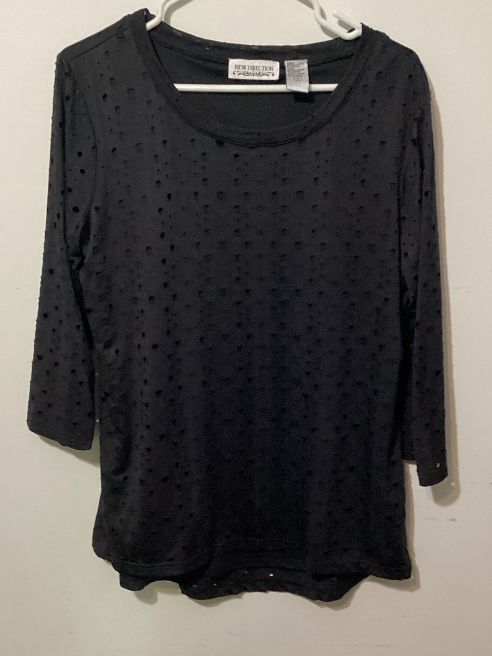 Vintage Y2K New Direction Black Laser Cut Out 3/4 Sleeve Blouse Medium